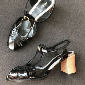 Fendi Black Patent Brogue Sandals Retro